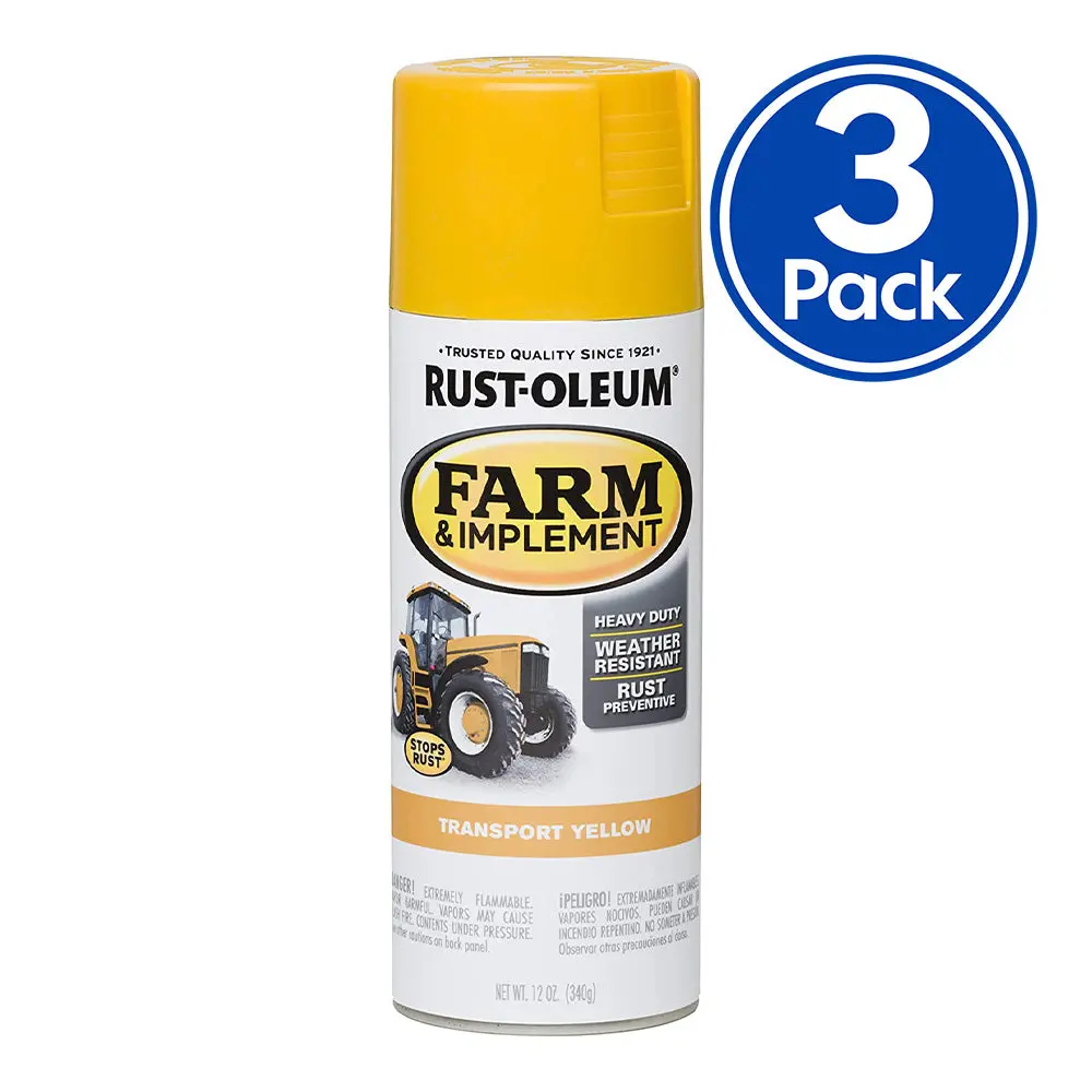 Rust-Oleum Farm Equipment Spray Paint Transport Yellow 340G Aerosol X 3 Pack 1