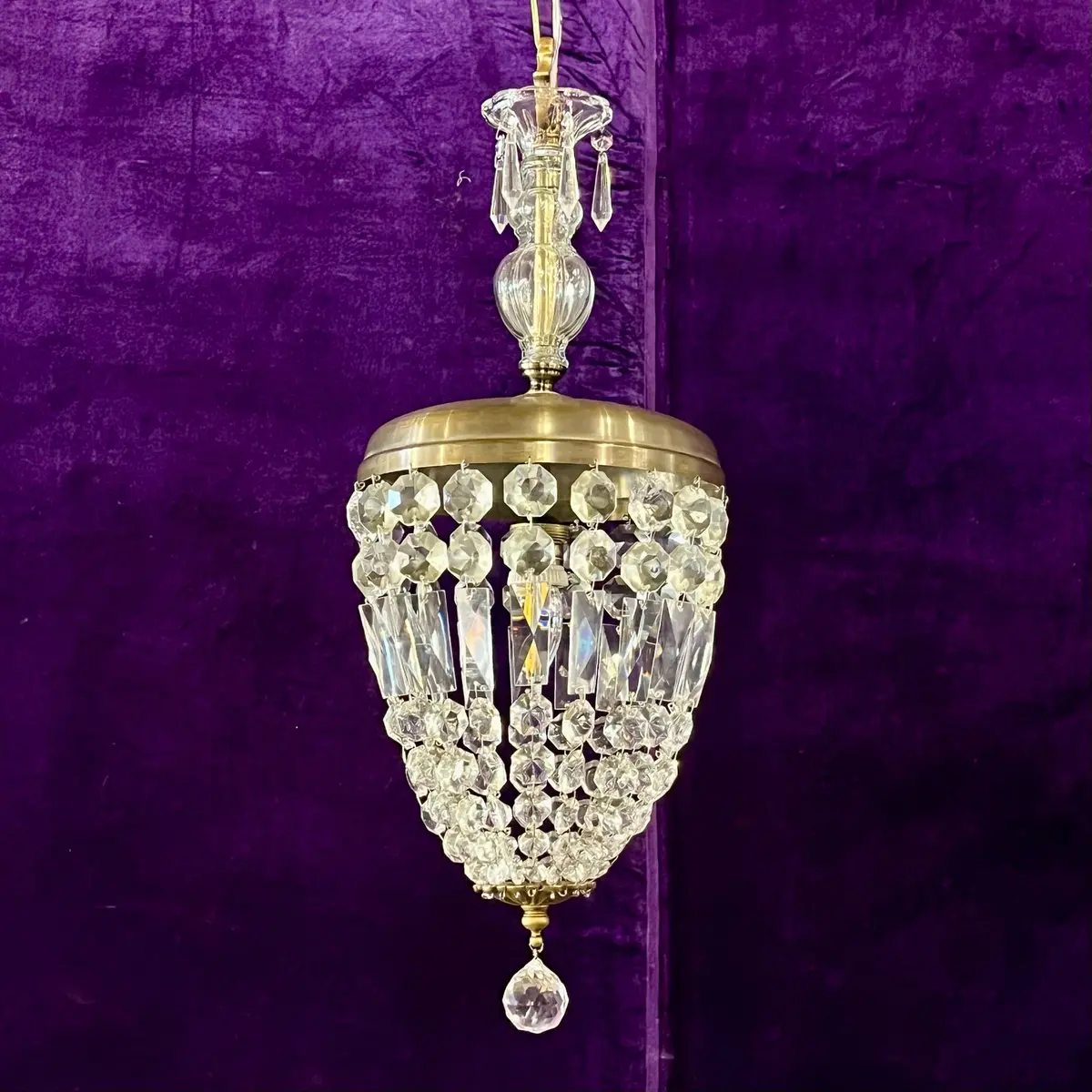 Custom Brass And Crystal Chandelier By Delos, Contemporary - Sold 1
