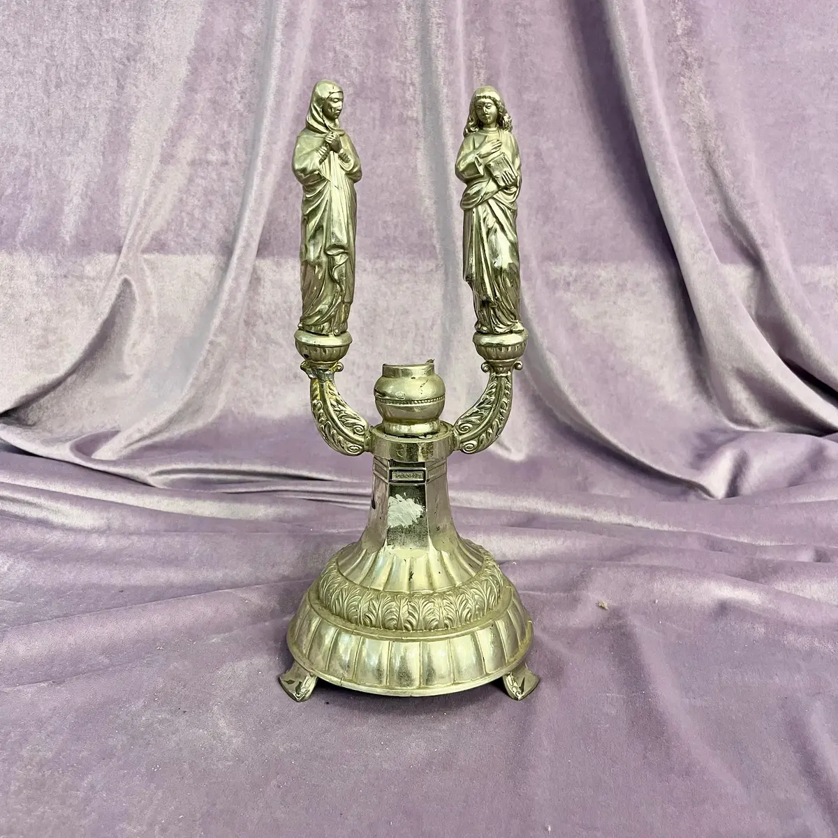Nickel Plated Religious Icon Candelabra 1