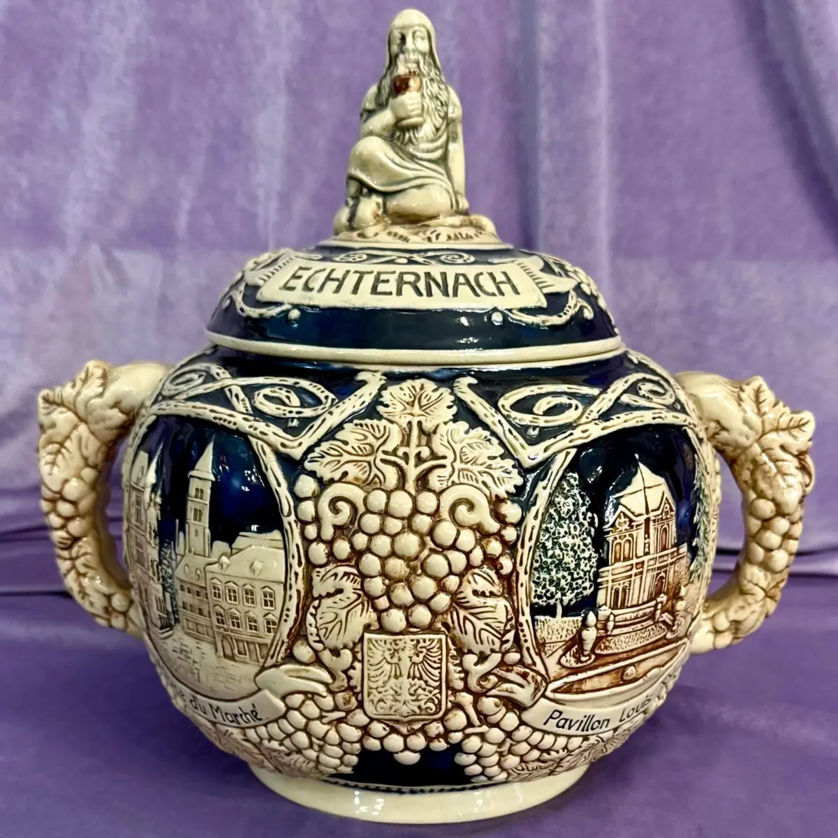 German Stoneware Lidded Beer Stein From Echternach 1