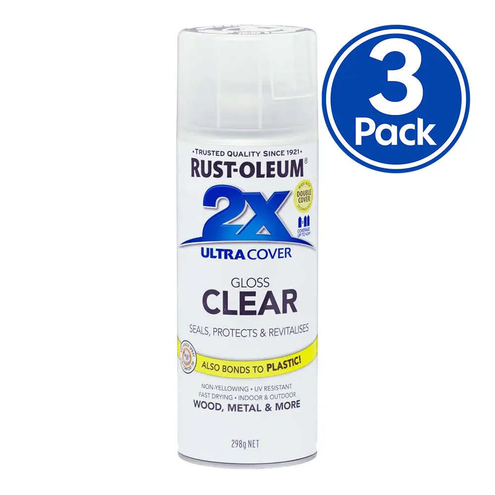 Rust-Oleum 2X Ultra Cover Gloss Paint & Primer Spray Paint 298G Clear X 3 Pack 1