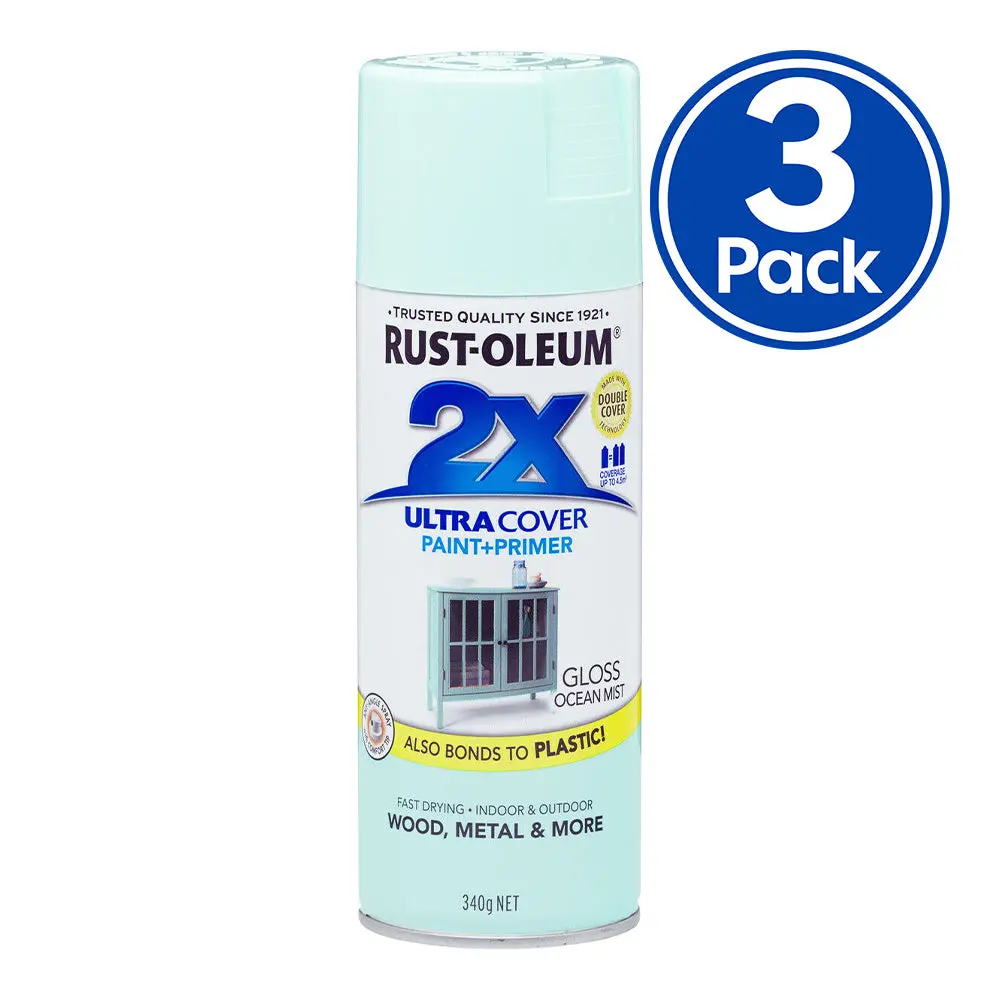Rust-Oleum 2X Gloss Paint & Primer Spray Paint 340G Ocean Mist X 3 Pack 1