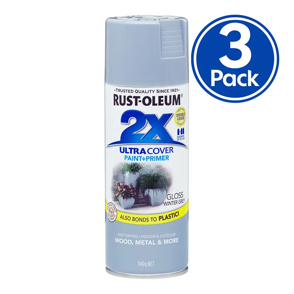 Rust-Oleum 2X Gloss Paint & Primer Spray Paint 340G Winter Grey X 3 Pack 1