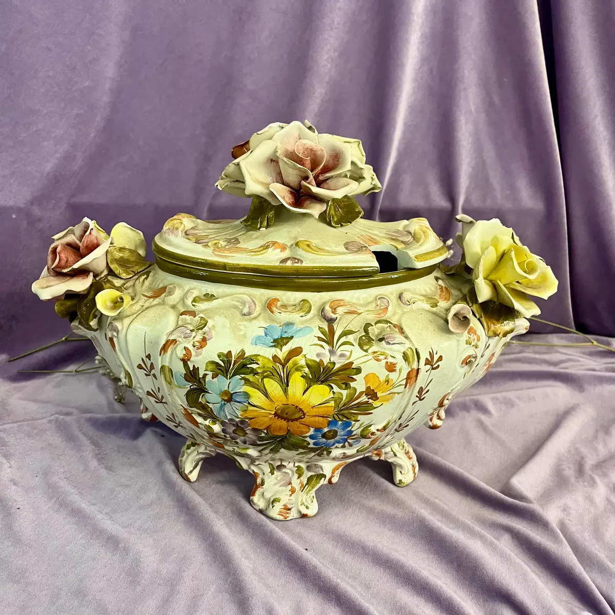 Hand-Painted Capodimonte Floral Tureen 1