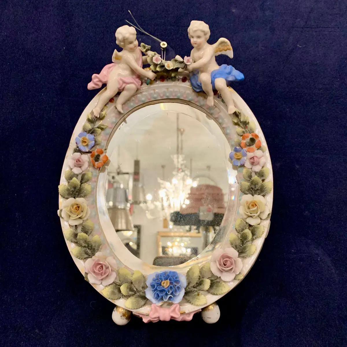 Small Petite Porcelain Cherub Mirror 1