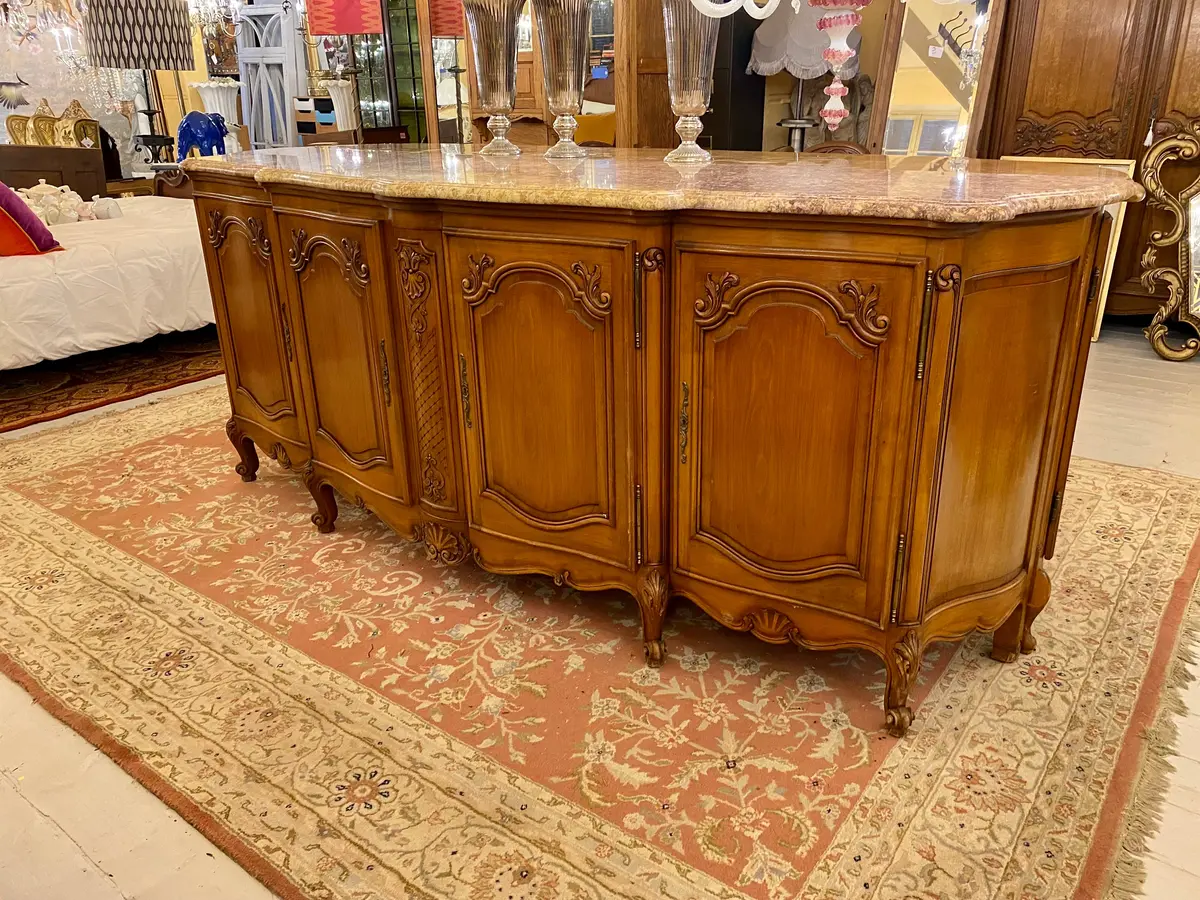 Antique French Walnut Server With Snails Feet & Marble Top -Sold 2