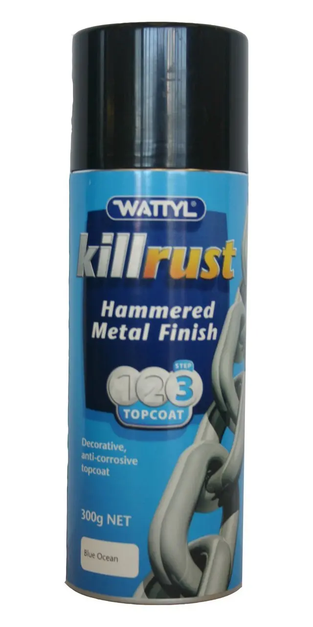 Wattyl Killrust Hammered Finish Spray Paint 300G Aerosol Blue Ocean 1