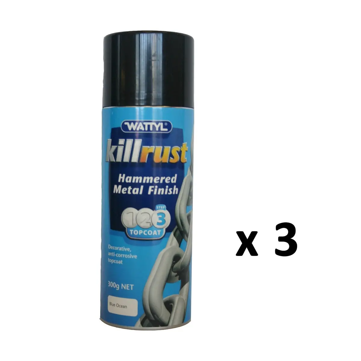 Wattyl Killrust Hammered Finish Spray Paint 300G Aerosol Blue Ocean X 3 1