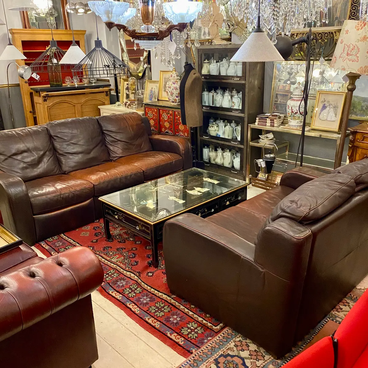 Stunning Art Deco Deep Chocolate Leather Sofas - Sold 1