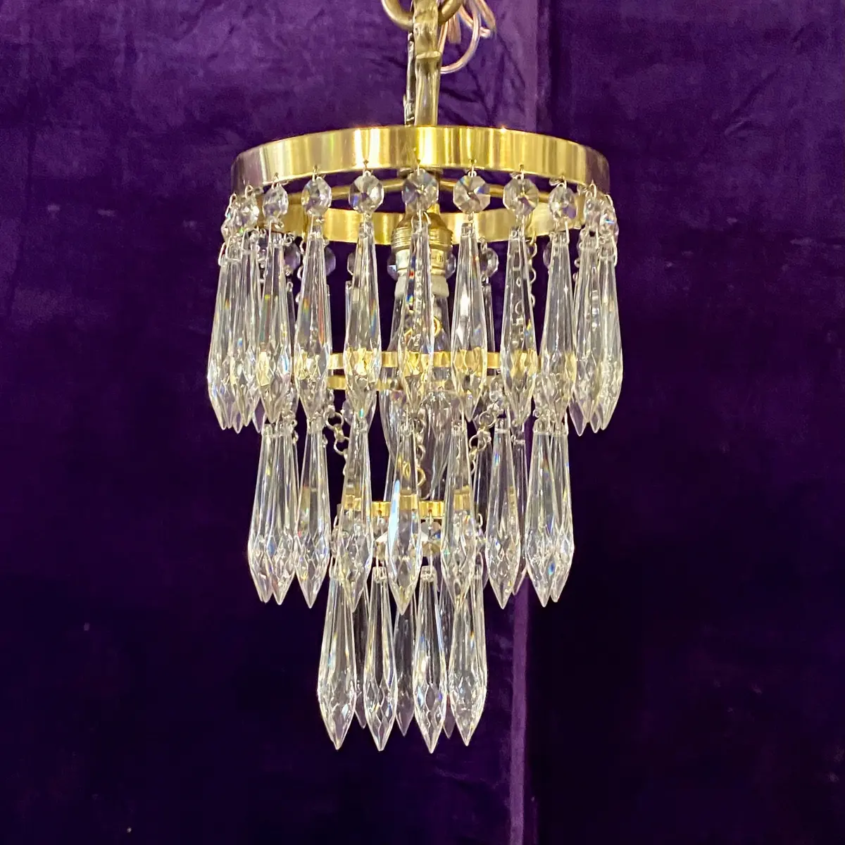 Small Polished Brass Waterfall Chandelier 1
