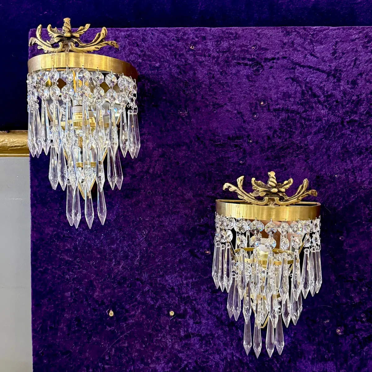 Delos Custom Brass And Crystal Wall Sconce - Pair - Sold 1