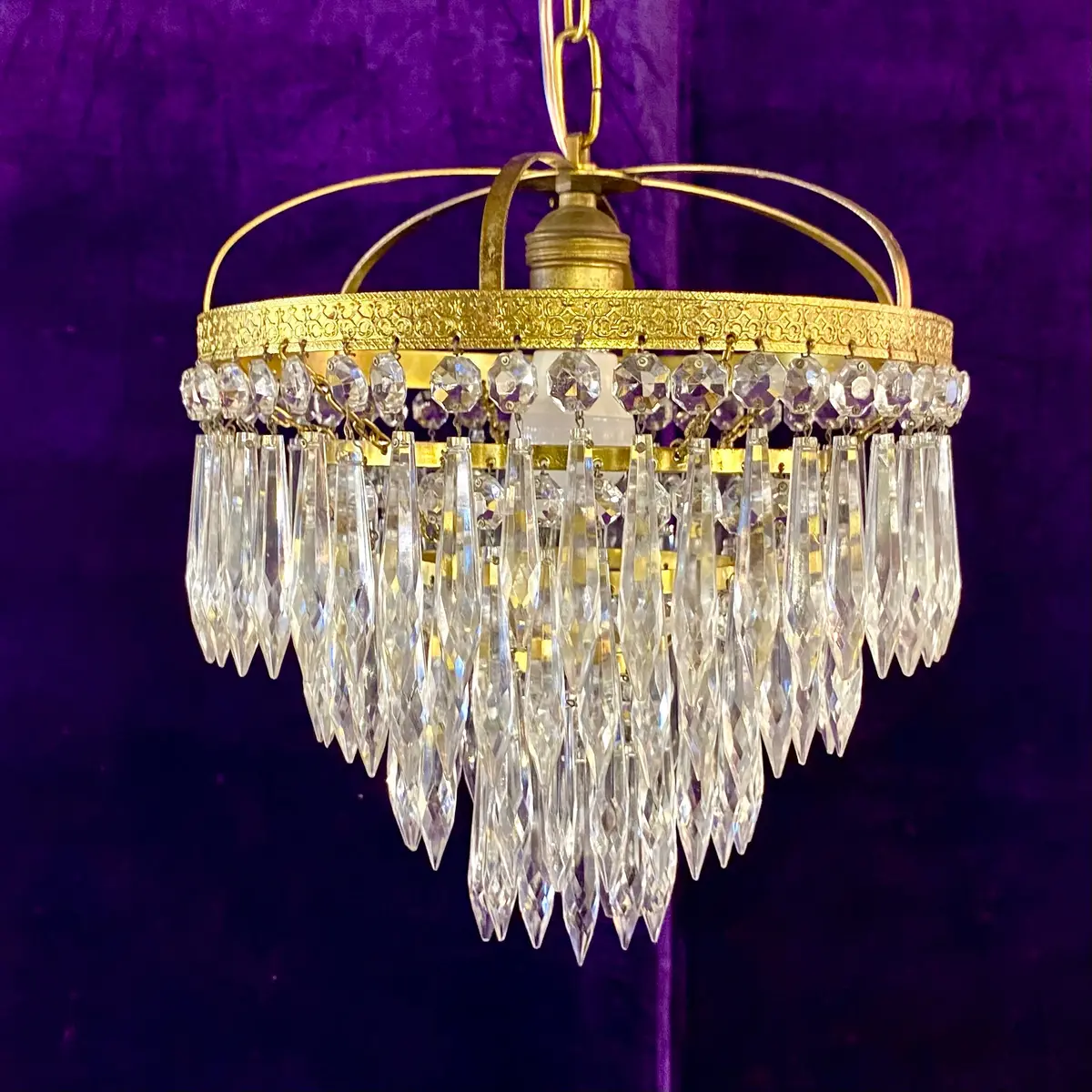 Beautiful Tiered Antique Brass Waterfall Chandelier - Sold 1