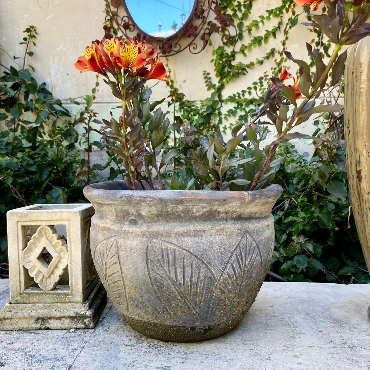 Medium Terracotta Pot With Leafy Print - Sold 1