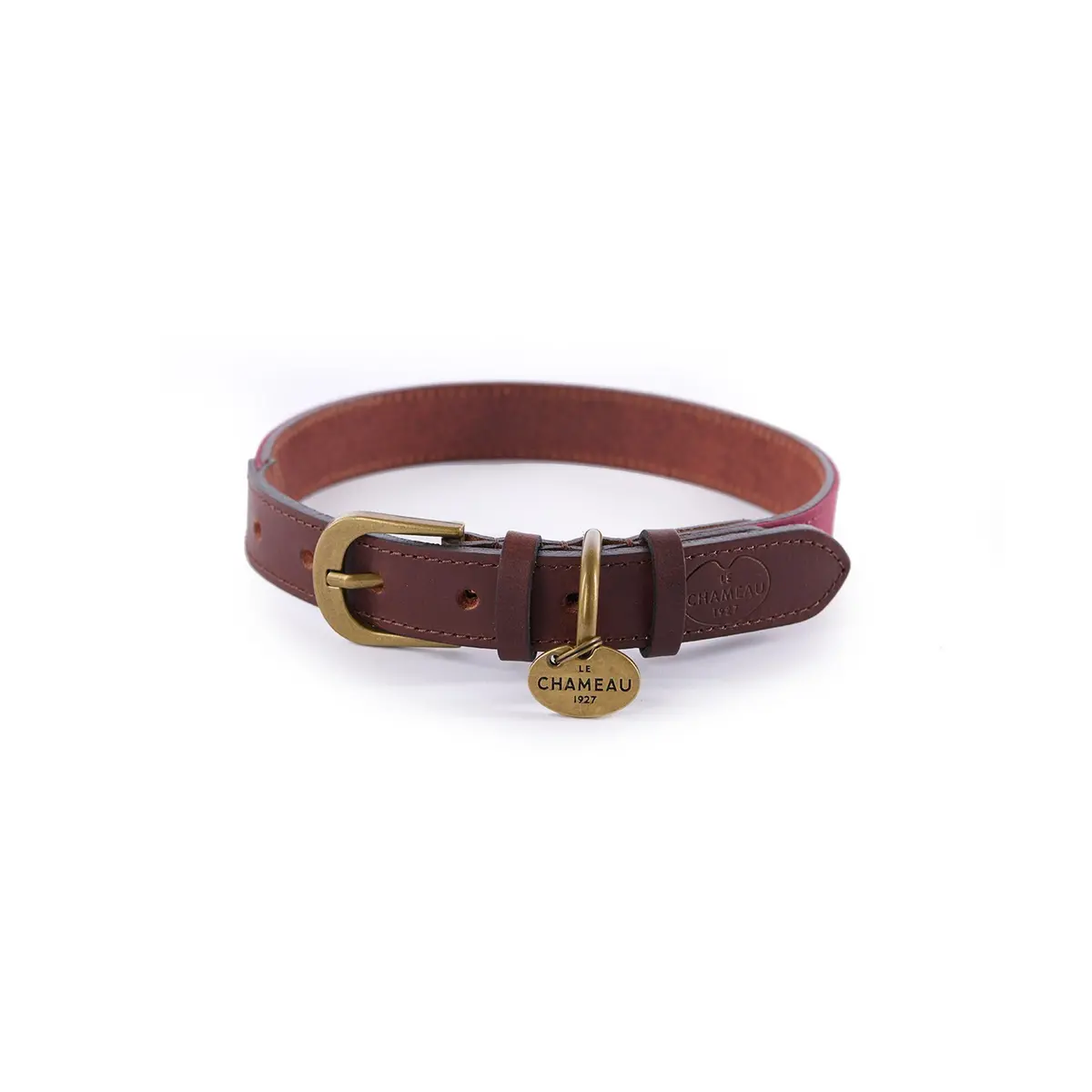 Le Chameau Waxed Cotton/Leather Dog Collar - Rouge 1