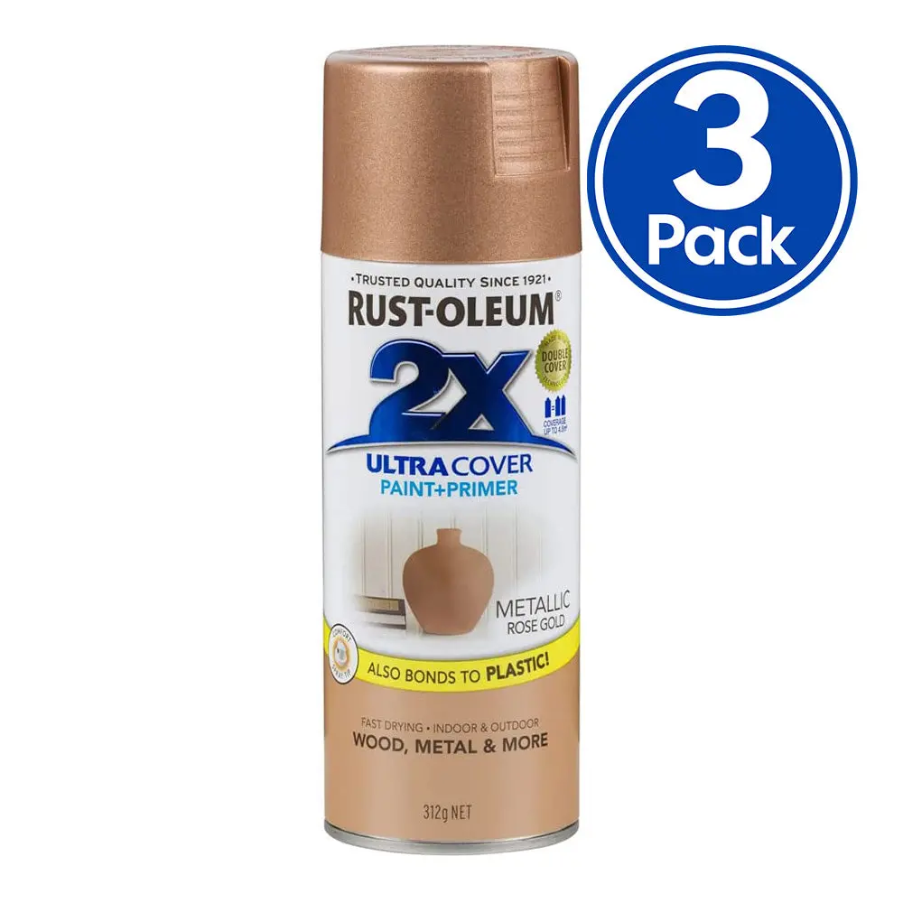 Rust-Oleum 2X Gloss Paint & Primer Spray Paint 340G Metallic Rose Gold X 3 Pack 1