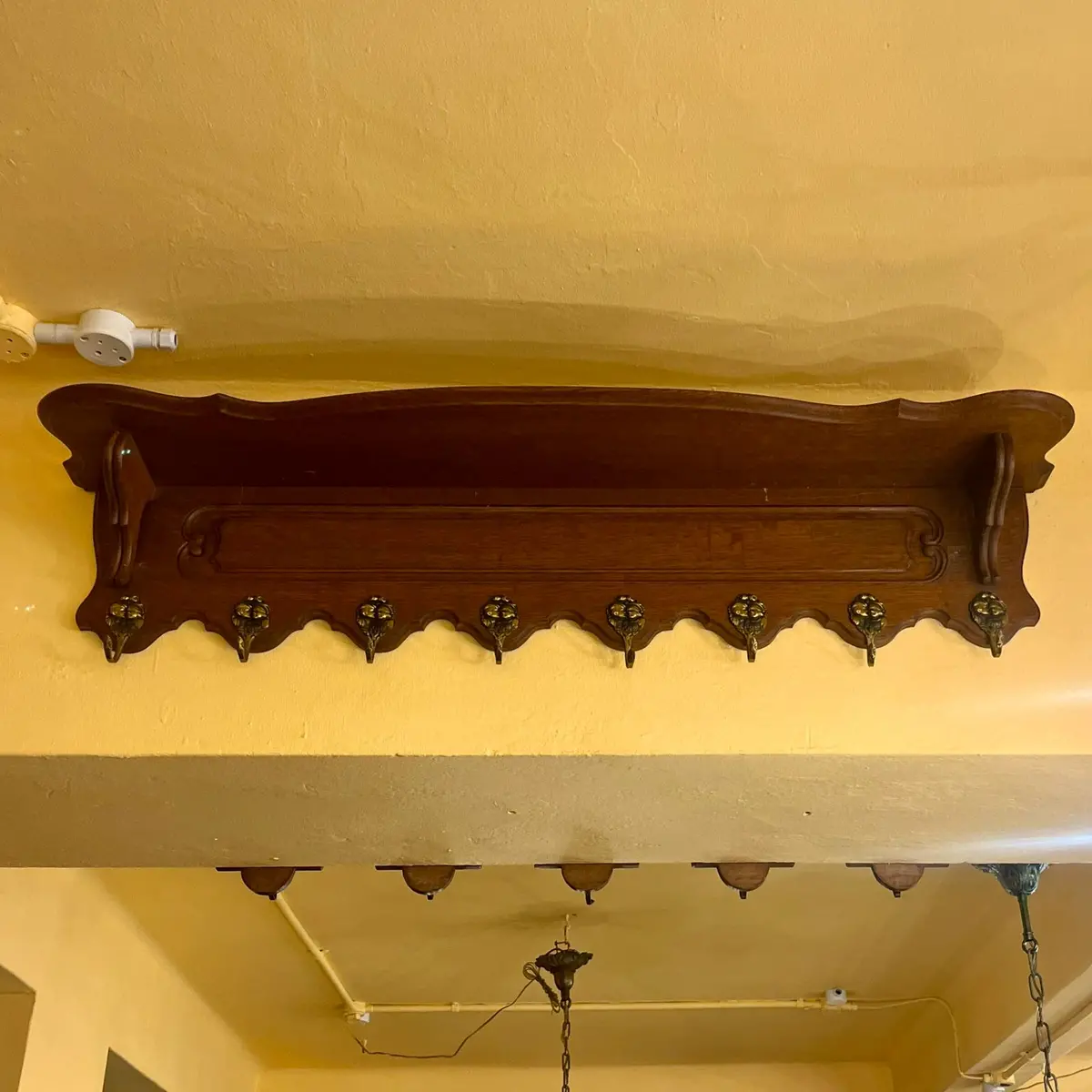 Charming Antique French Oak Wall Coat Rack 1