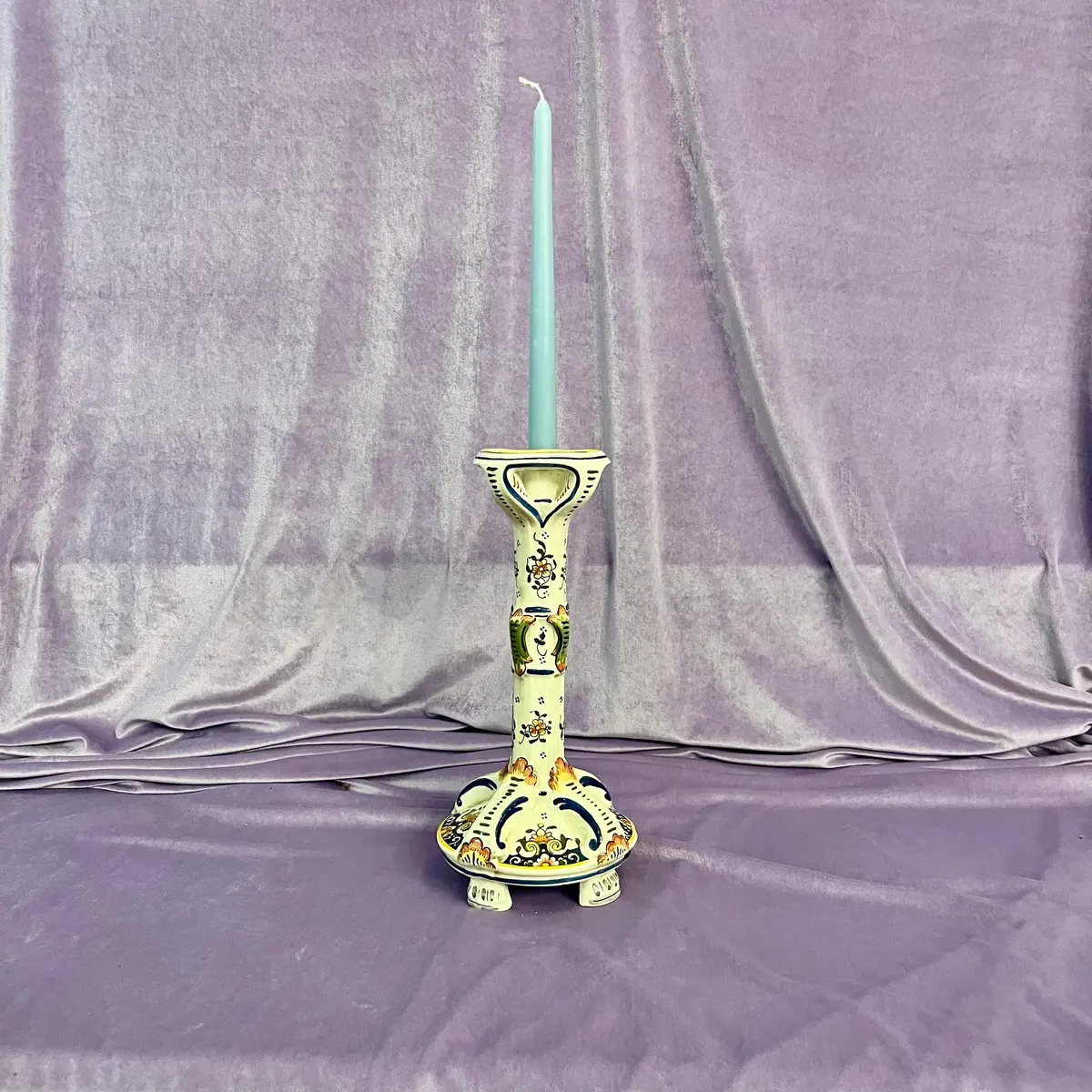 Glazed Earthenware Pottery Candlestick, By Rouen, France - Sold 1