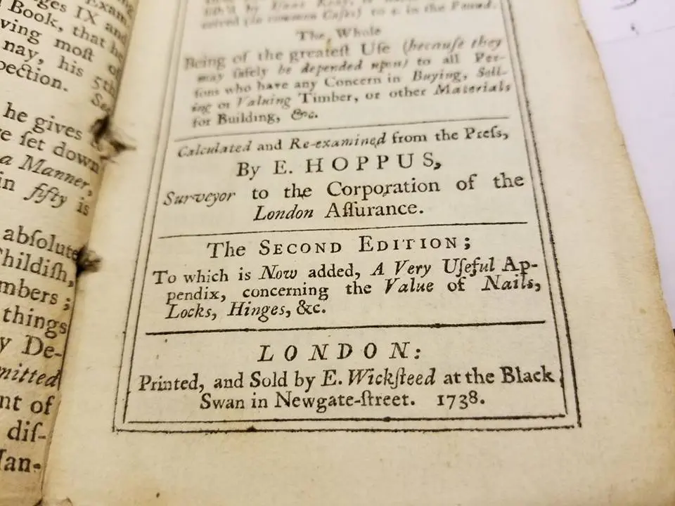 1738 Book:  Practical Measuring Made Easy Printed 1738 By E. Hoppos Hand Signed! -- 80538U 1