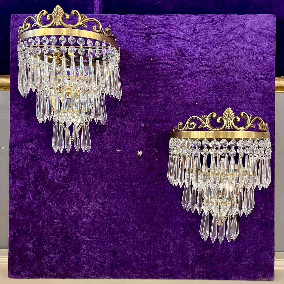 Pair Of Brass And Crystal Waterfall Sconces - Sold 1
