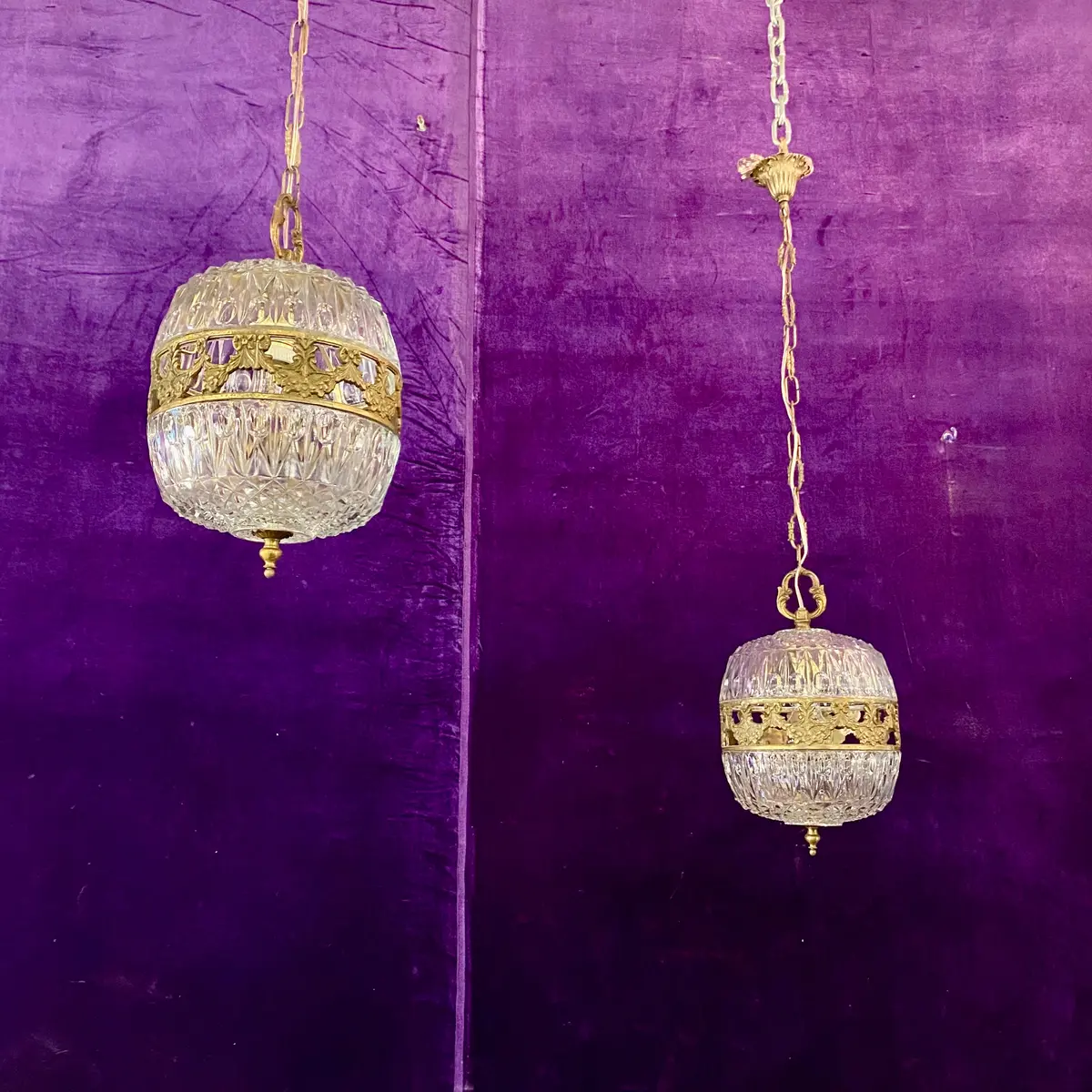 Beautiful Pair Of Antique Crystal And Brass Pendants - Sold 1