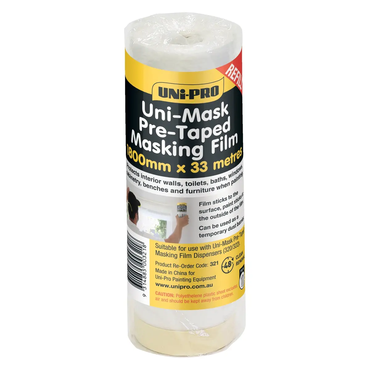 Uni-Pro Plastic Drop Sheet Refill Roll 1.8M X 33M Protective Masking Film 1