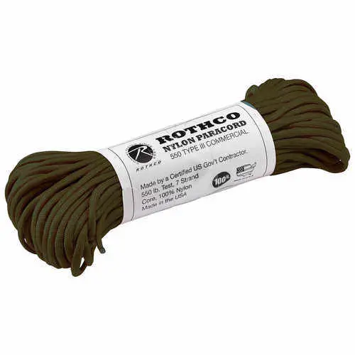 Type Iii Nylon Paracord, 100' Length, Olive Green 1