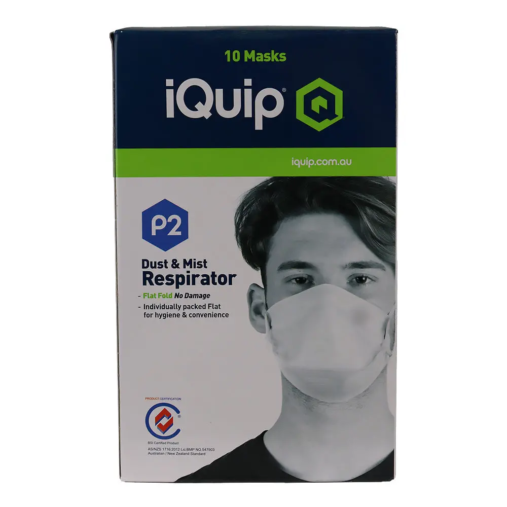 Iquip Dust & Mist Mask P2 Flat Fold No Valve 10 Pack Respirator Safety 1