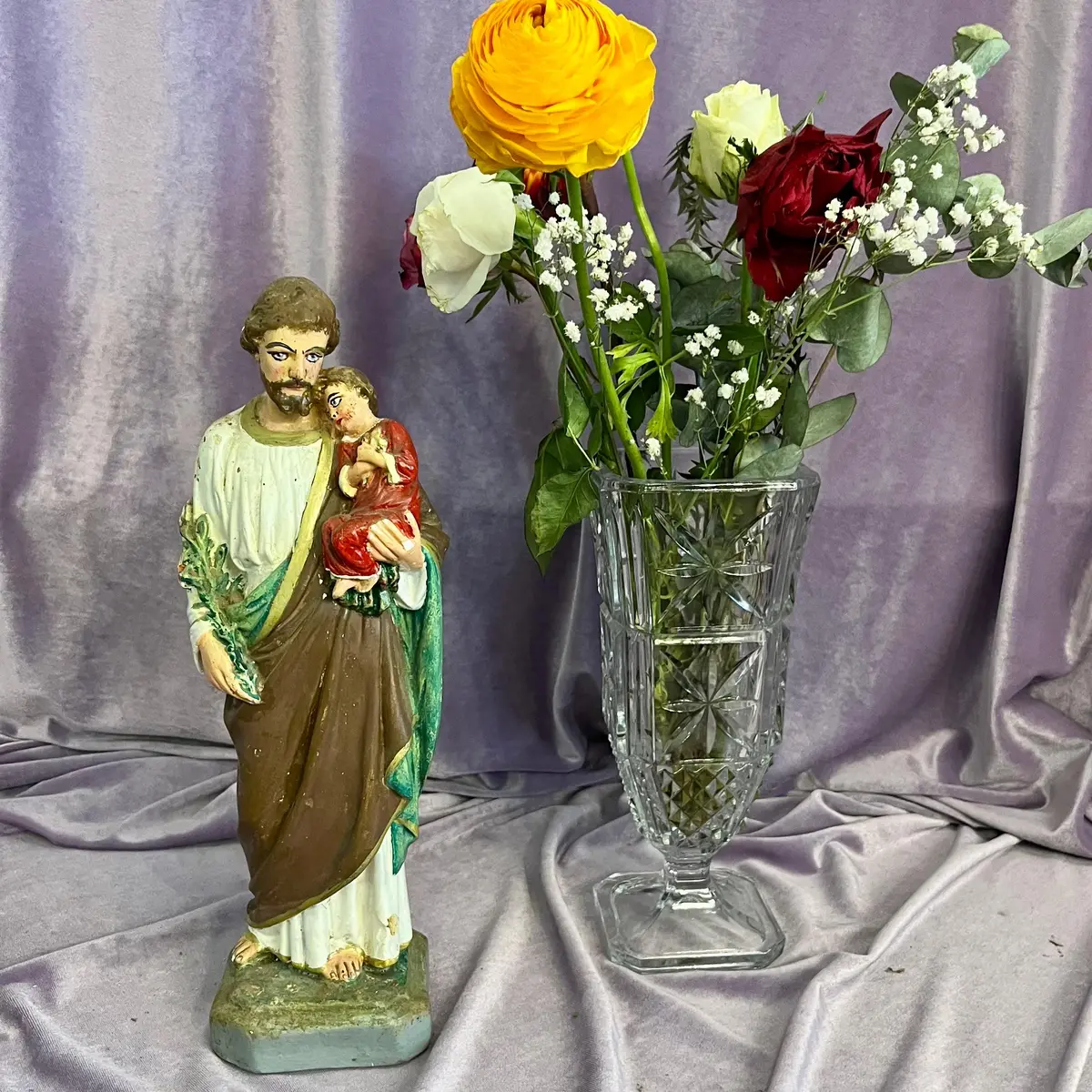 Painted Religious Statue – St. Joseph & Child 1