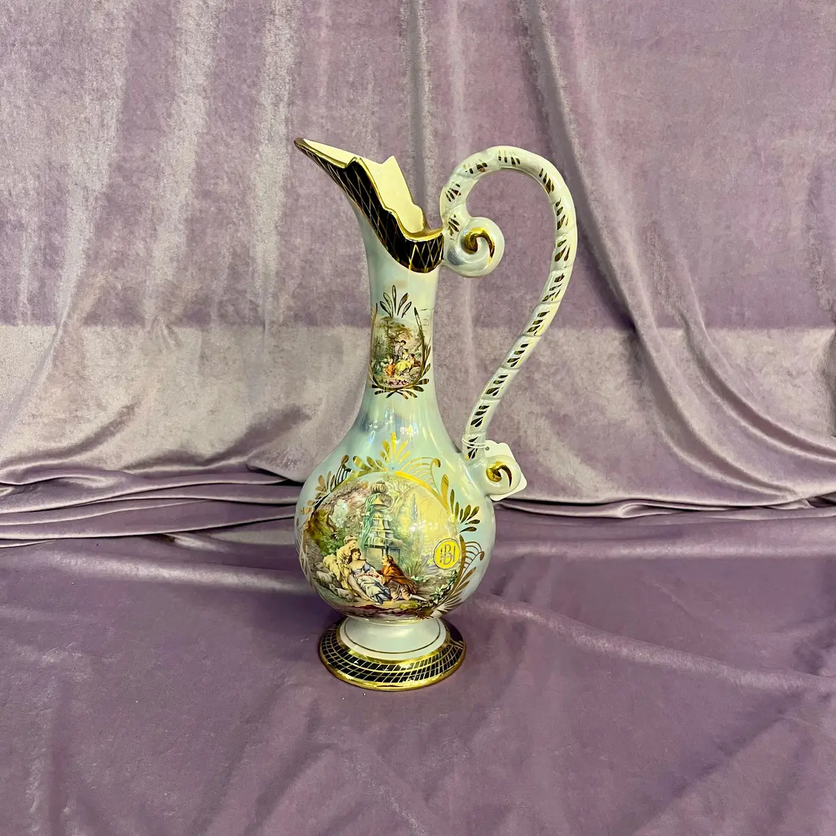 H. Bequet Quaregnon Painted Ceramic Water Pitcher 1
