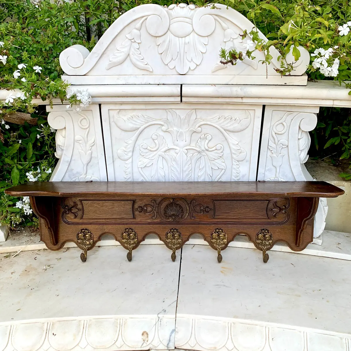 Antique French Oak Wall Coat Rack 1