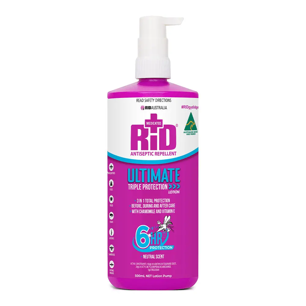 Rid Ultimate Lotion Pump 500Ml Triple Protection Antiseptic Insect Bug Repellent 1