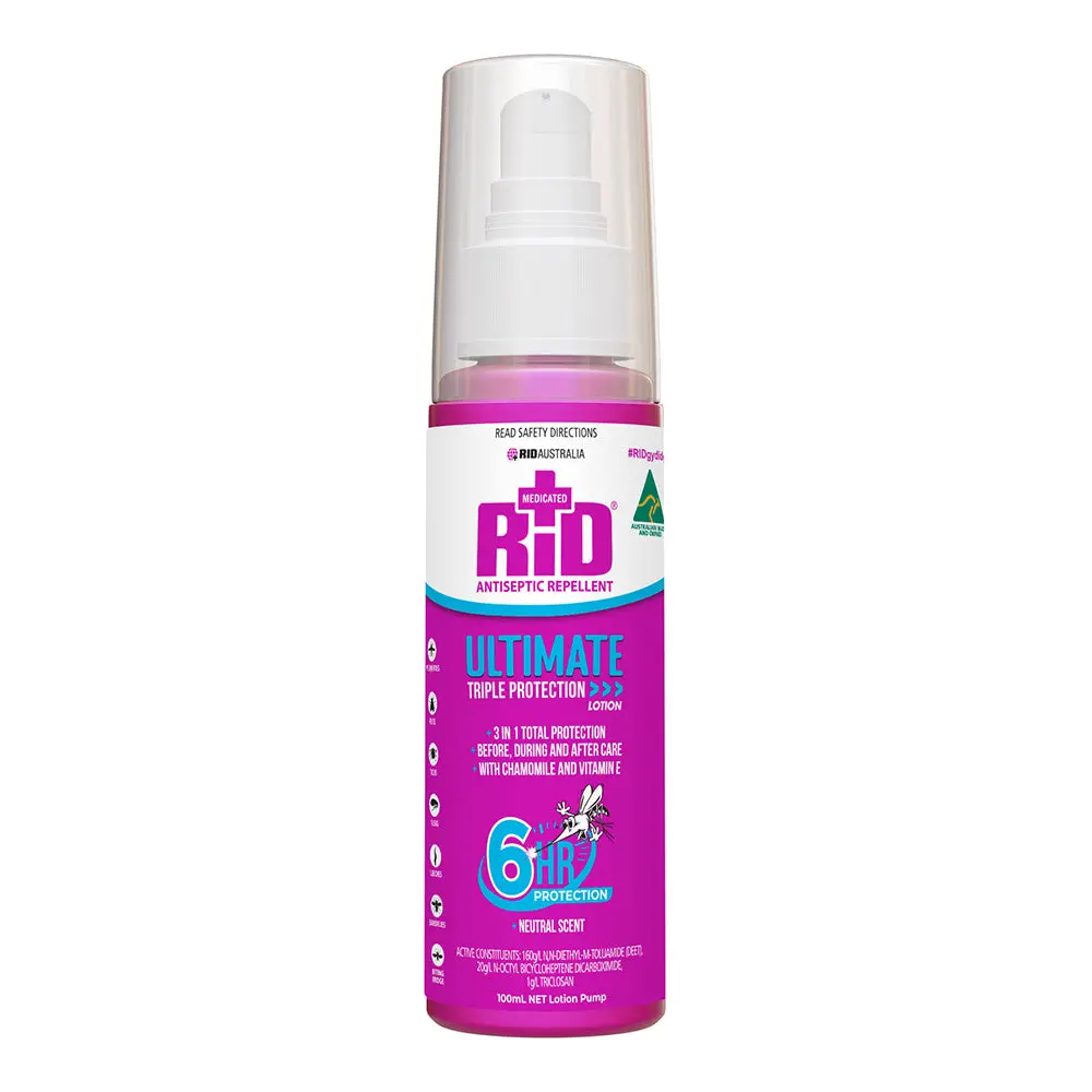 Rid Ultimate Lotion Pump 100Ml Triple Protection Antiseptic Insect Bug Repellent 1