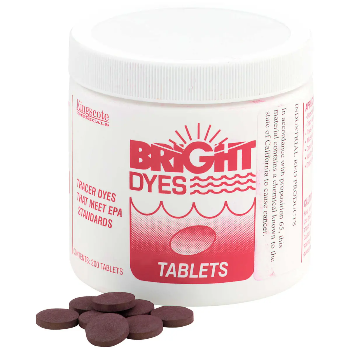 Bright Dyes Industrial Red Fluorescent Dye Tablets, 200 Tablet Bottle 1