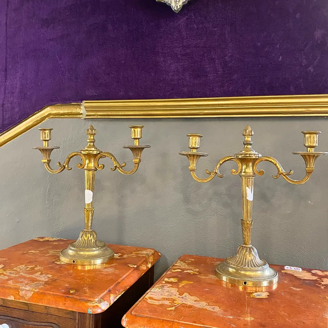 An Antique Pair Of Brass Candelabras - Sold 1