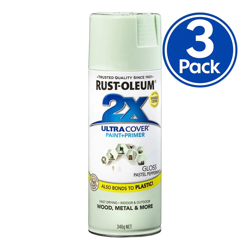 Rust-Oleum 2X Gloss Paint & Primer Spray Paint 340G Pastel Peppermint X 3 Pack 1