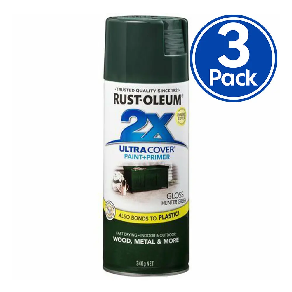 Rust-Oleum 2X Gloss Paint & Primer Spray Paint 340G Hunter Green X 3 Pack 1