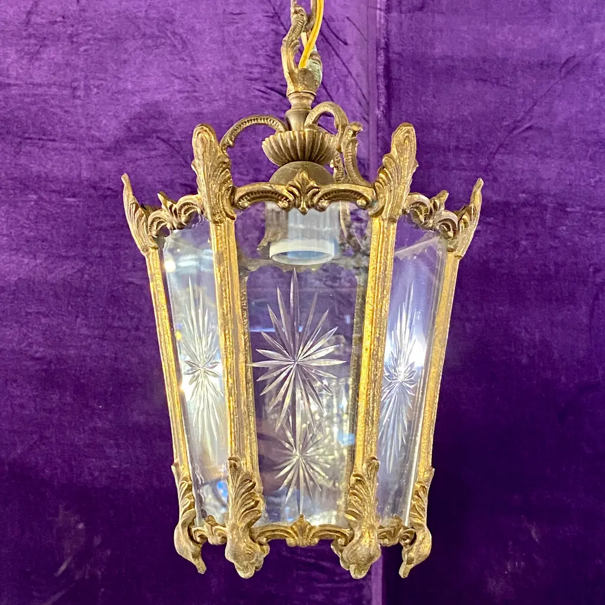 Antique Cast Brass Lantern With Etched Glass - Sold 1
