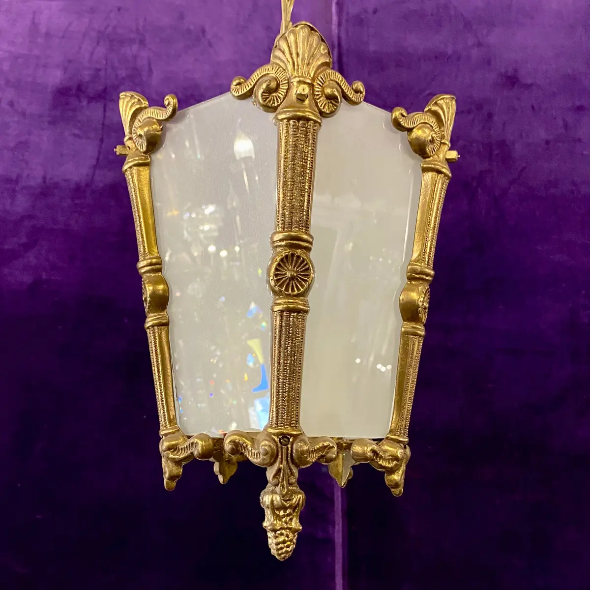 Vintage Aged Brass And Frosted Glass Lantern 1