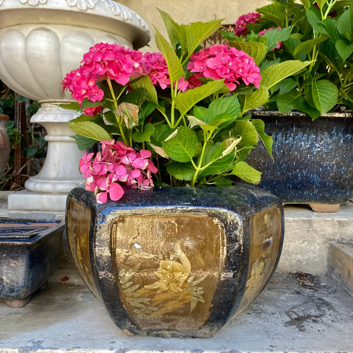 Oriental Hand Painted Terracotta Pot - Sold 1