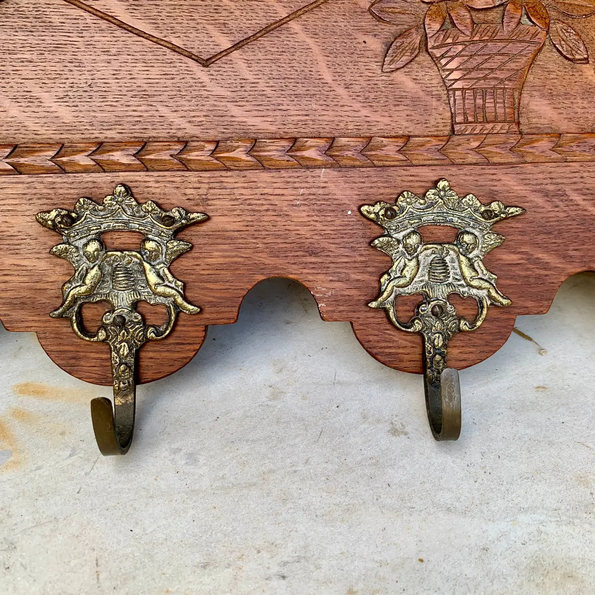 Antique French Coat Rack With Brass Hooks - Sold 2