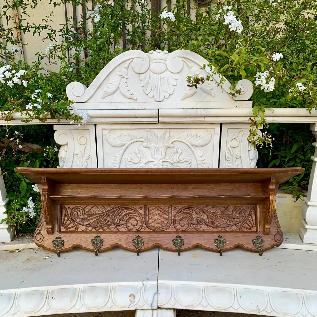 Antique Oak French Coat Rack With Second Shelf - Sold 1