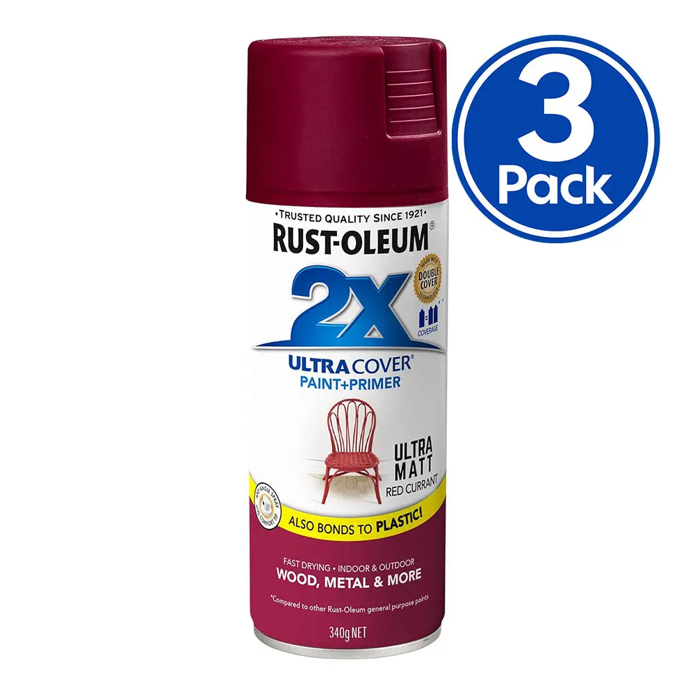 Rust-Oleum 2X Ultra Cover Matt Paint & Primer Spray Paint 340G Red Currant X 3 Pack 1