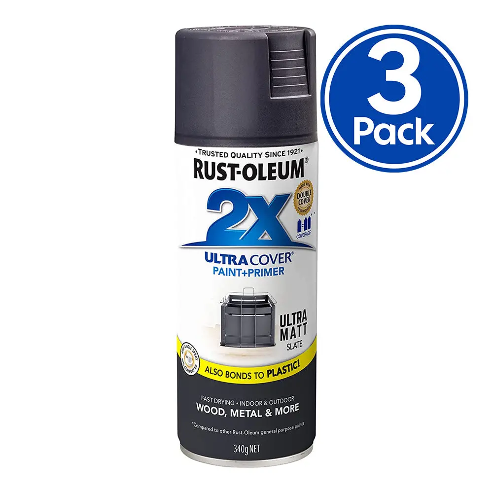 Rust-Oleum 2X Ultra Cover Matt Paint & Primer Spray Paint 340G Slate X 3 Pack 1