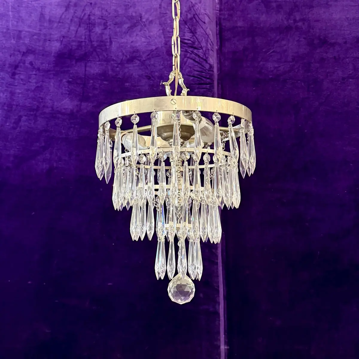 Custom Nickel-Plated Waterfall Chandelier By Delos 1
