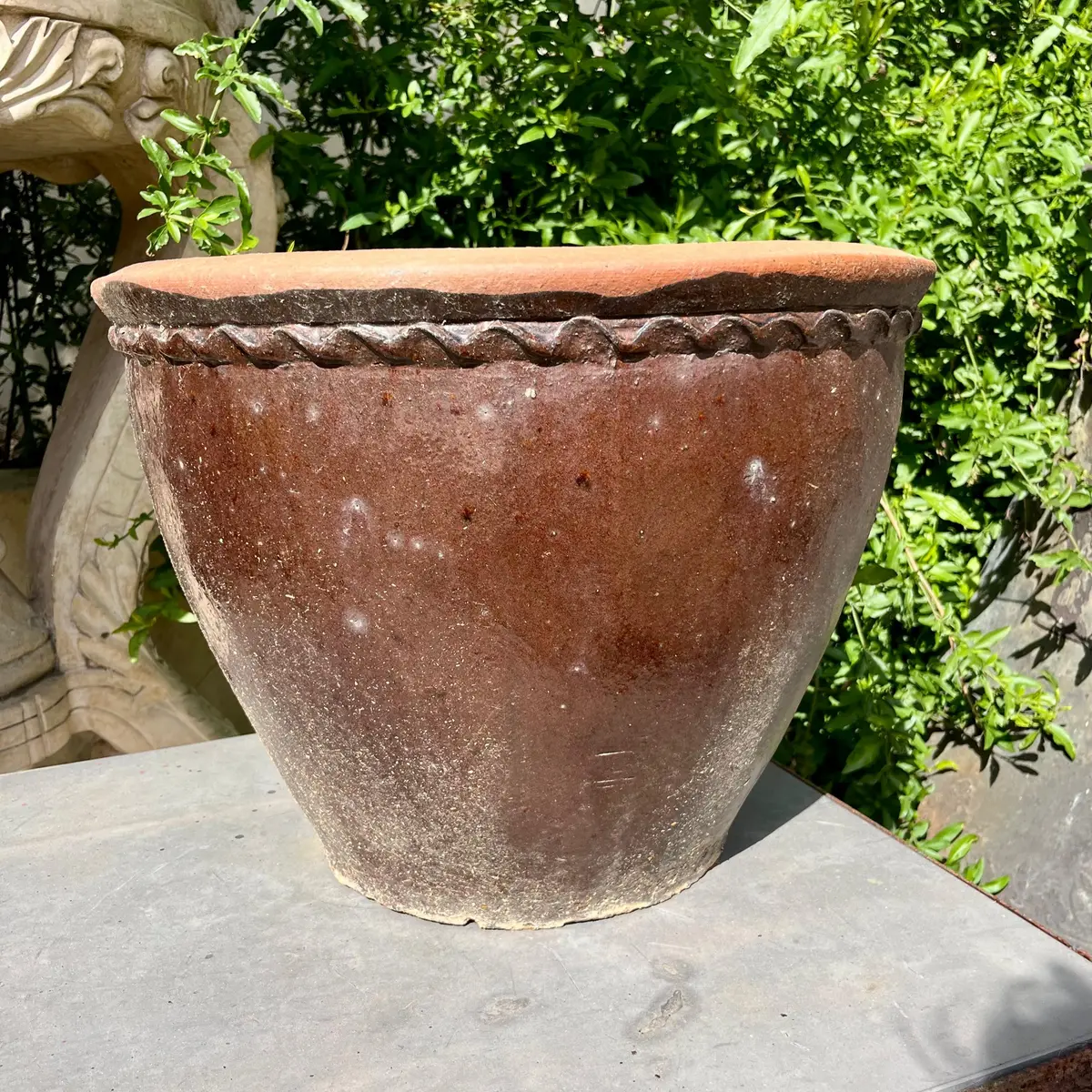 Deep Brown With Rope Moulding Glazed Terracotta Planter 1