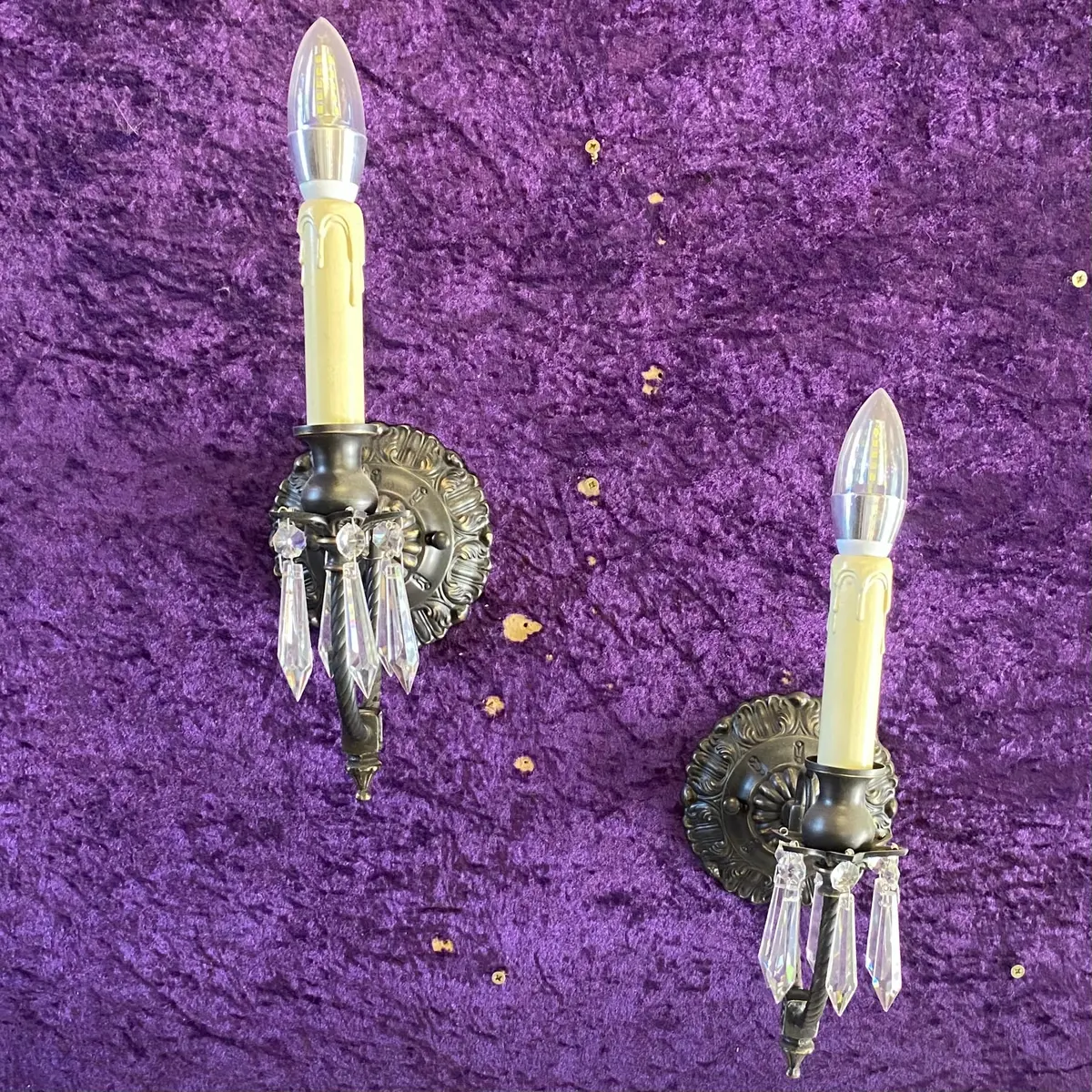 Brass Wall Sconce With Spear Crystals - Sold 1