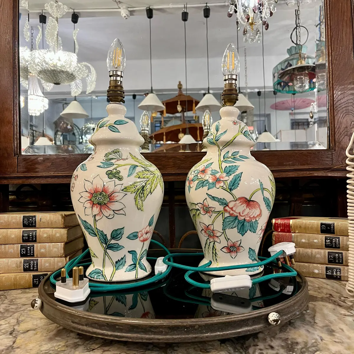 Pair Of Hand-Painted Ceramic Ginger Jar Lamps - Sold 1