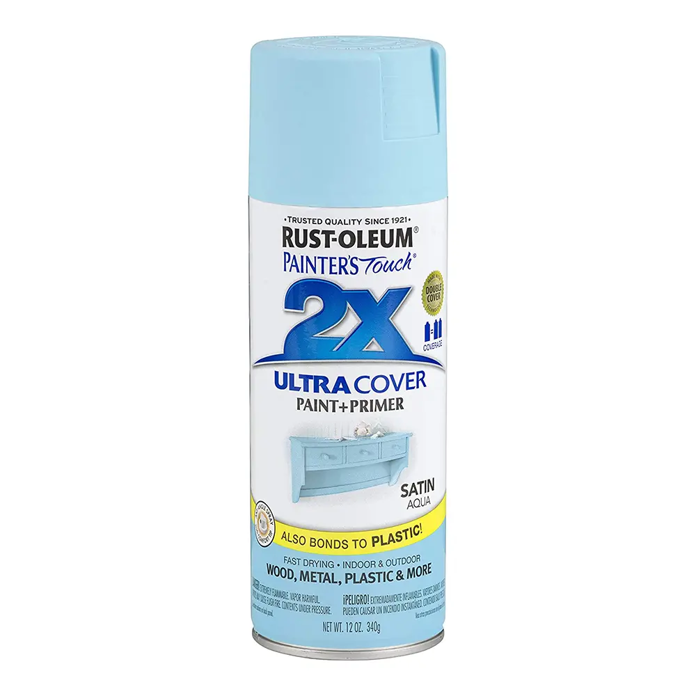 Rust-Oleum 2X Ultra Cover Satin Paint & Primer Spray Paint 340G Aqua 1