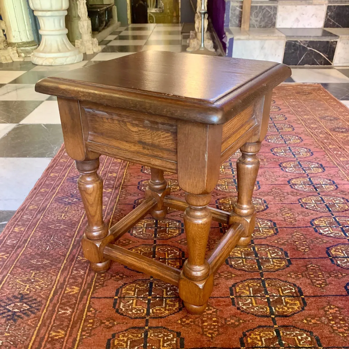 Antique Carved Oak Stool 1