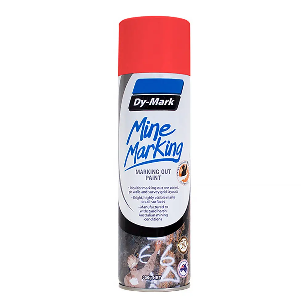 Dy-Mark Mine Marking Spray Paint Fluro Red 350G Aerosol Spot Line Mark 1